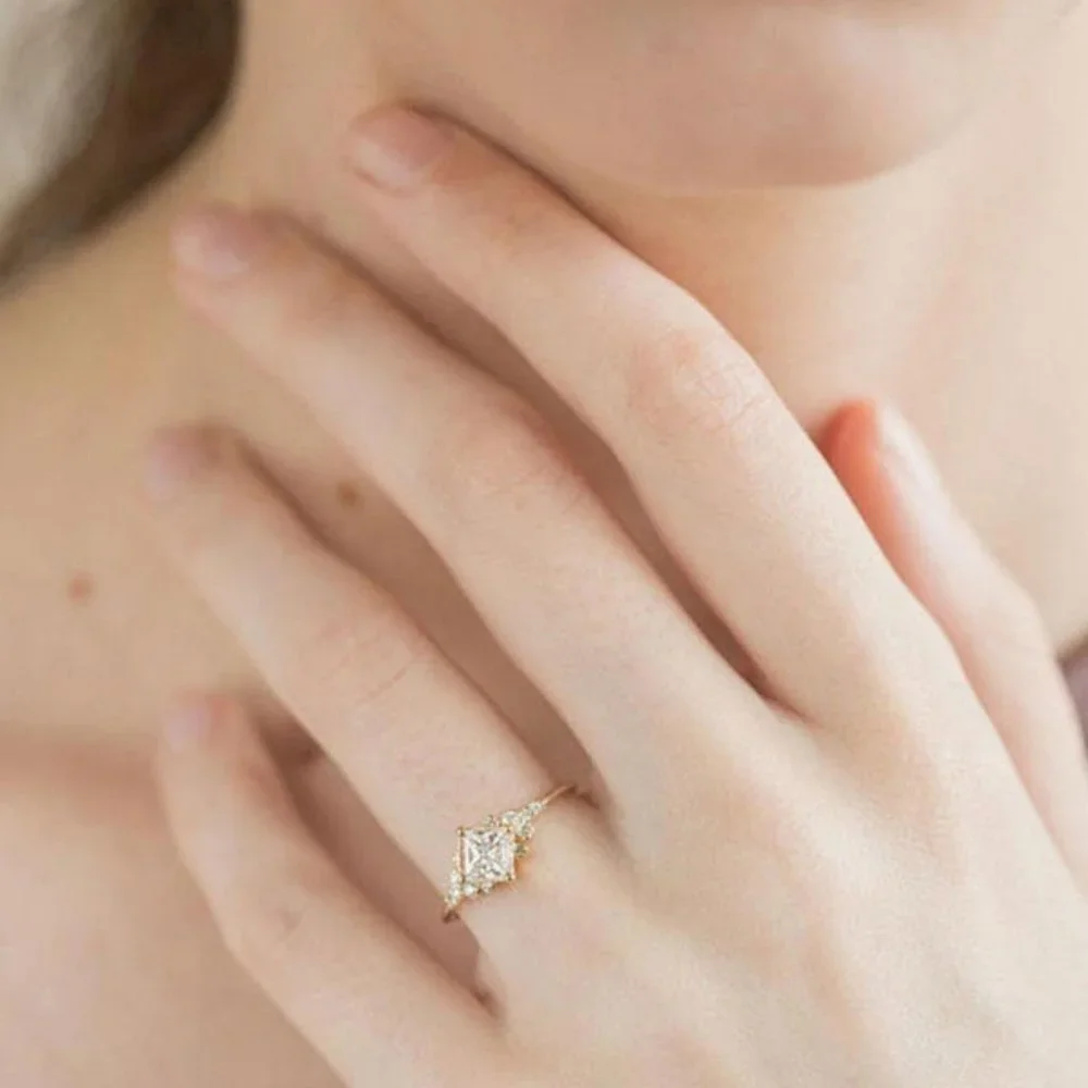 NEW Yellow Gold Princess Cut Square Diamond Engagement Ring